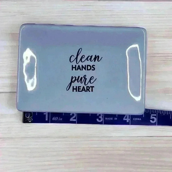 Soap Dish Decor Clean Hands Pure Heart Blue & White Ceramic Christian Religious - Picture 4 of 10